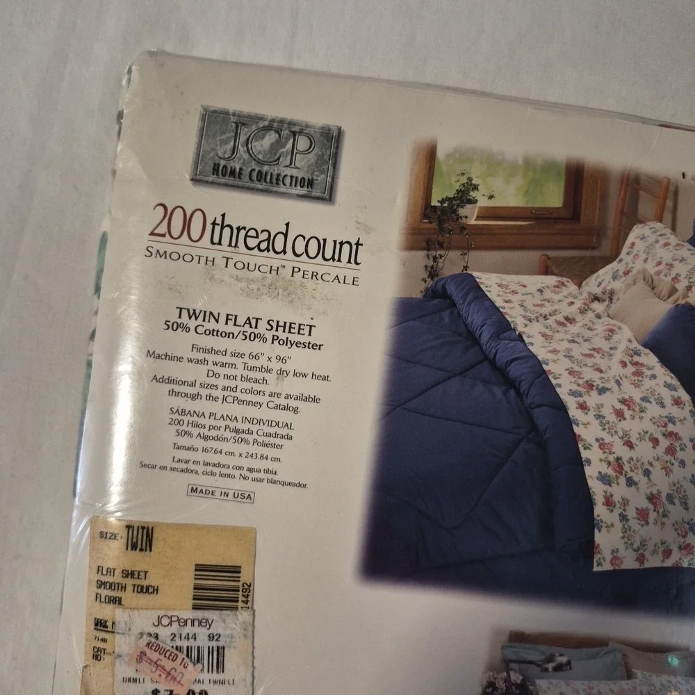 NOS JCP Home Collection Twin Flat Sheet Floral 50/50 Cotton Poly ‎ Percale 66x96